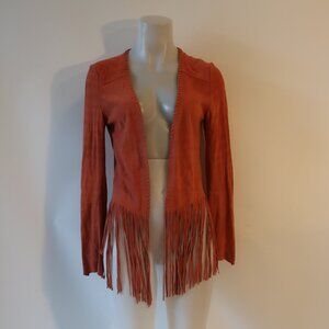 Womens Circle Of Trust Bright Orange Suede Summer Fringe Jacket S
